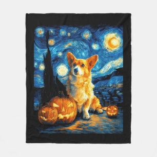 Cobertor De Velo Amantes de Corgi Pintura de van gogh noite estrela