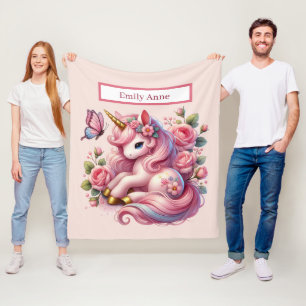 Cobertor De Velo Amantes de unicórnio bonitos adicionam nome Fleece