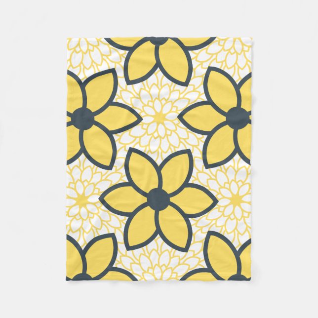 Cobertor De Velo Amarelo, Branco e Carvão Moderno Floral (Frente)