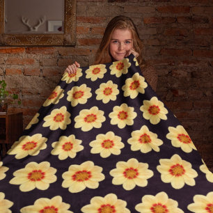 Cobertor De Velo Amarelo Dahlia sobre padrão floral preto