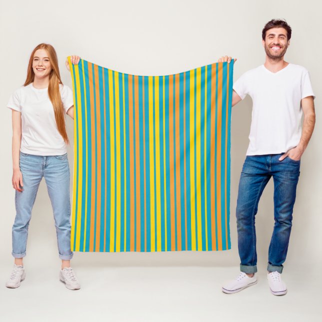 Cobertor De Velo Amarelo e Laranja Listras Verticais Azul   (In Situ)