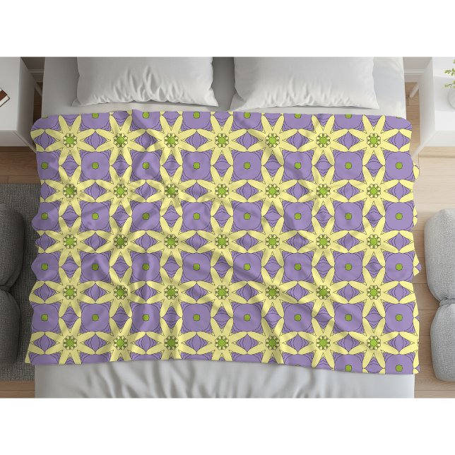 Cobertor De Velo Amarelo e roxo com padrão floral geométrico  (Criador carregado)