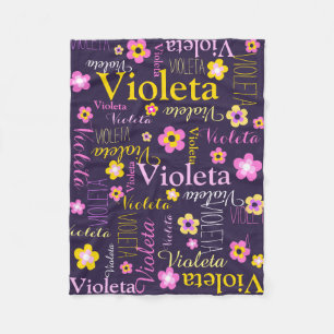 Cobertor De Velo Amarelo roxo escuro chamado Flores Violeta