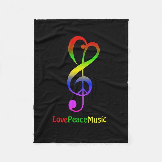 Cobertor De Velo Ame a paz, hippie treble clef (Frente)