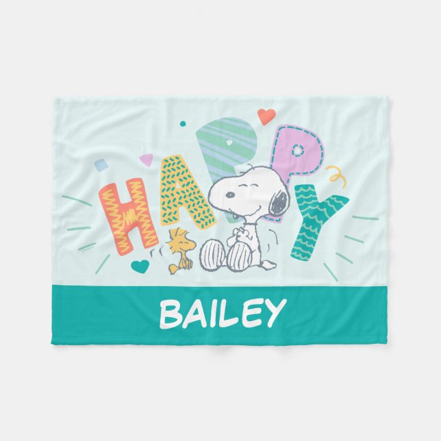 Cobertor De Velo Amendoins | Snoopy & Woodstock Happy (Frente (Horizontal))