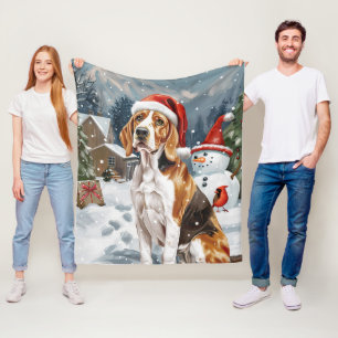 Cobertor De Velo American English Foxhound Dog Winter Christmas Joy