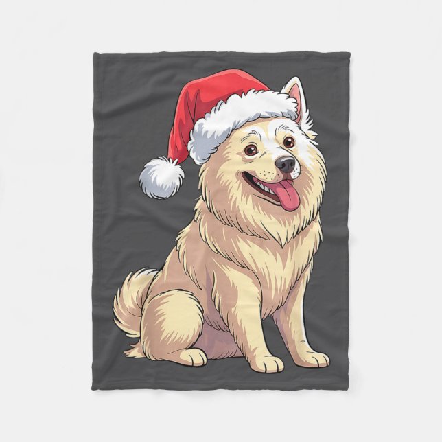 Cobertor De Velo American Eskimo Dog Christmas Santa Hat Pet Dog Lo (Frente)