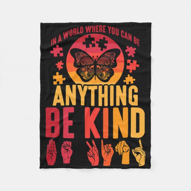 Cobertor De Velo American Sign Language Puzzle Deaf Butterfly  (Frente)