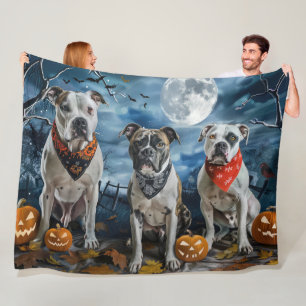 Cobertor De Velo American Staffordshire Halloween Spooky