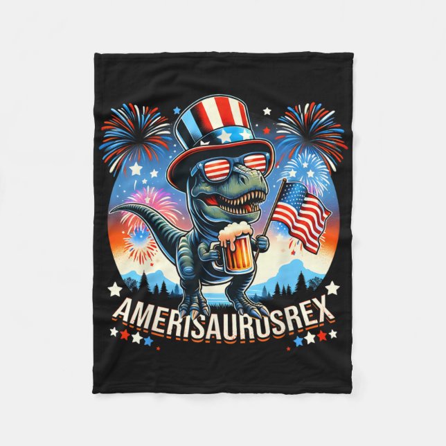 Cobertor De Velo Amerisaurusrex American Flag Cute Dinosaur T-rex K (Frente)