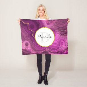 Cobertor De Velo Ametista Roxo E Monograma Dourado De Agato De Abst