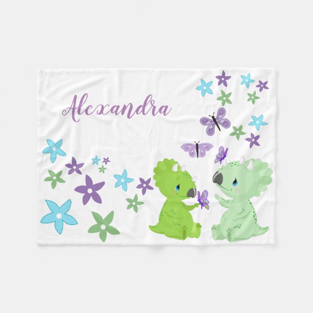 Cobertor De Velo Amigos do Dinossauro Floral Personalizado (Frente (Horizontal))