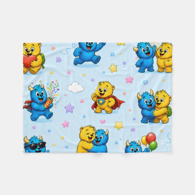 Cobertor De Velo Amigos Monstros Felizes Padrão de Hora de Jogo Pas (Frente (Horizontal))