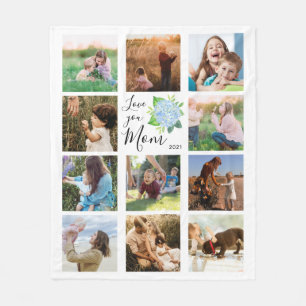 Cobertor De Velo Amo-Te Mãe Família Foto Collage Hydrangea Floral