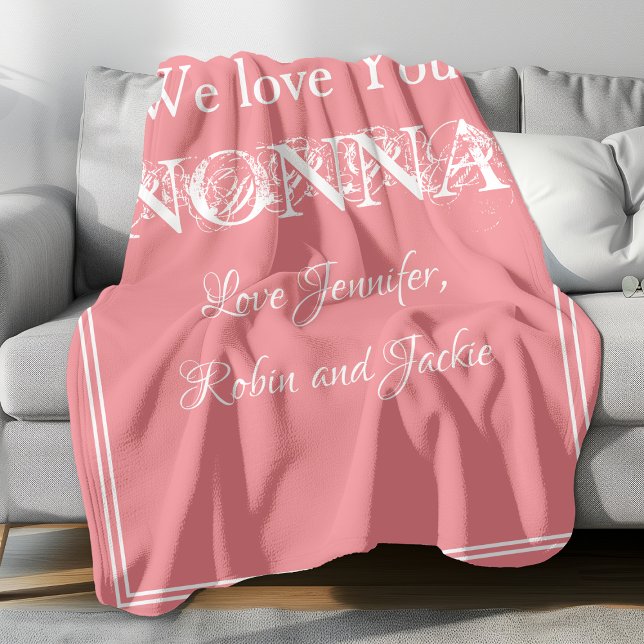 Cobertor De Velo Amo-Te, Não, Netos Elegantes, Nomes Cuecas ("We Love You NONNA" elegant blush pink personalized fleece blanket.)