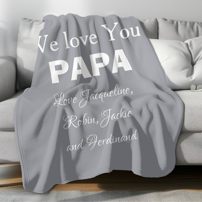 Cobertor De Velo Amo-Te Papá, Crianças, Nome Simples Moderno ('We Love You PAPA' Customizable comfy grey fleece blanket.)