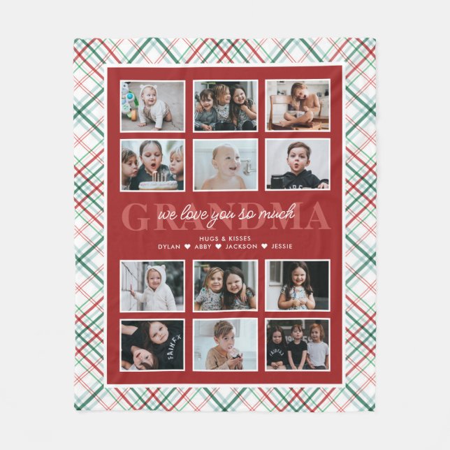 Cobertor De Velo Amo-Te Vovó Texto Personalizado 12-Foto Tartan (Frente)