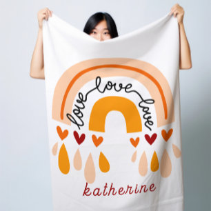 COBERTOR DE VELO AMOR AMOR AMOR CLÁSSICO BOHO RAINBOA CORAÇÃO