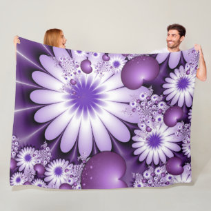 Cobertor De Velo Amor em Florais e Corações Abstratos Fractal