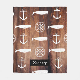 Cobertor De Velo Anchor de baleia náutica e planícies de madeira es