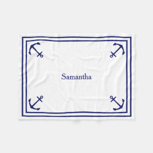 Cobertor De Velo Âncoras azuis personalizadas em branco