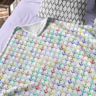 Cobertor De Velo Âncoras coloridas estampadas em branco