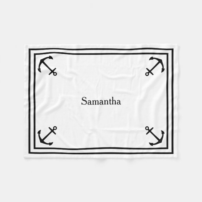 Cobertor De Velo Âncoras Pretas em Branco Personalizado (Frente (Horizontal))