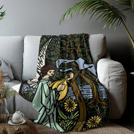 Cobertor De Velo Angel Playing Lute Por Aubrey Beardsley