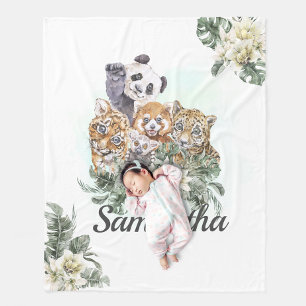 Cobertor De Velo Animais de Corte Selvagem Monograma Verde tropical