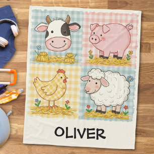 Cobertor De Velo Animais de Fazenda Fofos Gingham Quintal