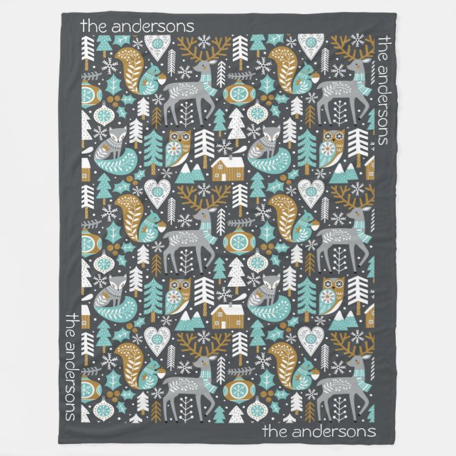 Cobertor De Velo Animais de Floresta Neves Flocos de Neve na Escand (Frente)