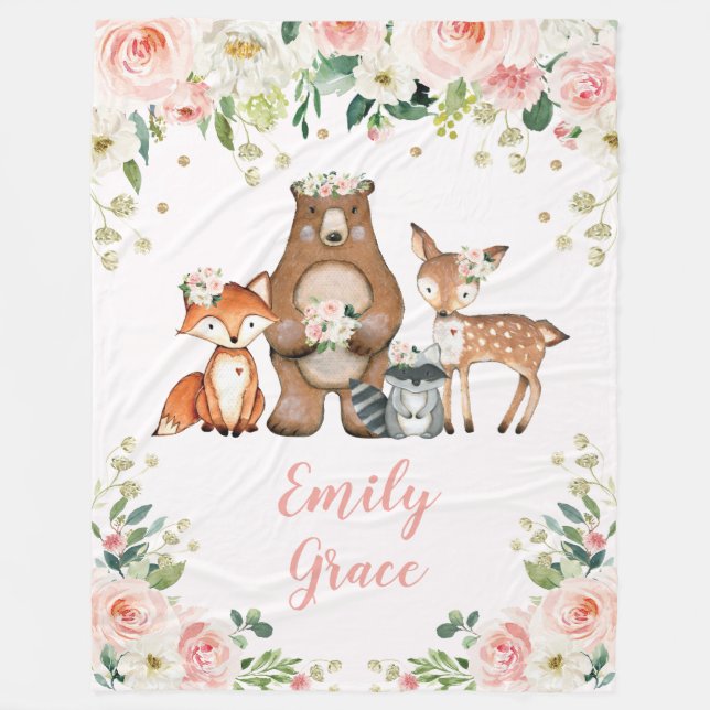 Cobertor De Velo Animais Femininos Da Floresta / Floresta Blush Flo (Frente)