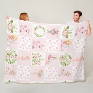 Cobertor De Velo Animais Florais Bebês Rosa Quilotam Padrão De Enfe