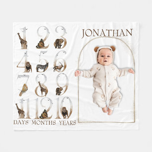 Cobertor De Velo Animais Safari Números da Selva Milestone Etária