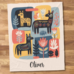 Cobertor De Velo Animais Tribais Caprichosos Arte Folclórica Floral
