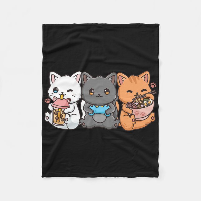 Cobertor De Velo Anime Bo Tea Bubble Tea Gamer Ramen Cat (Frente)