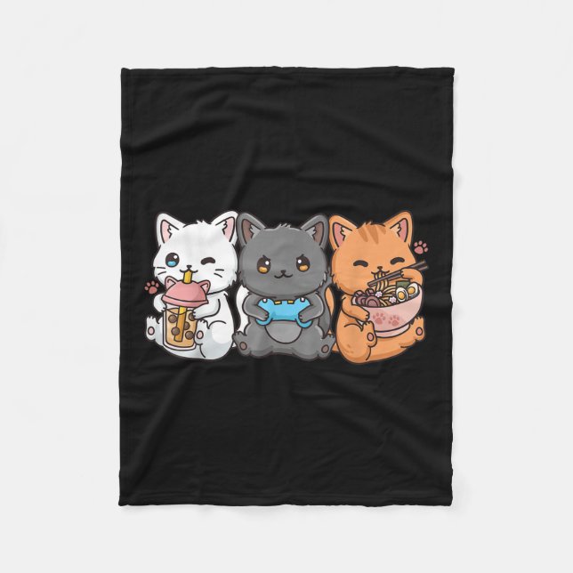 Cobertor De Velo Anime Boba Tea Bubble Tea Gamer Ramen Cat (Frente)