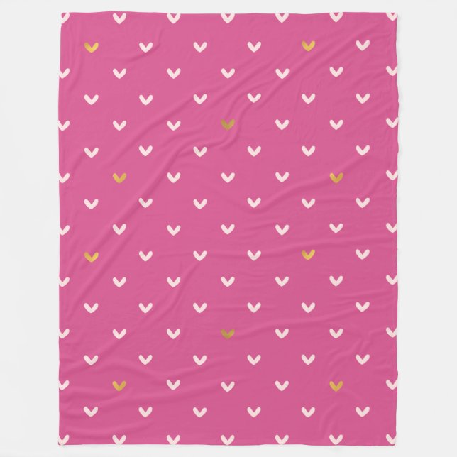 Cobertor De Velo Aniversário Corações Rosa Dourado Chic (Frente)