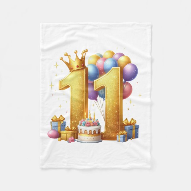 Cobertor De Velo Aniversário de 11 anos dourado (Frente)