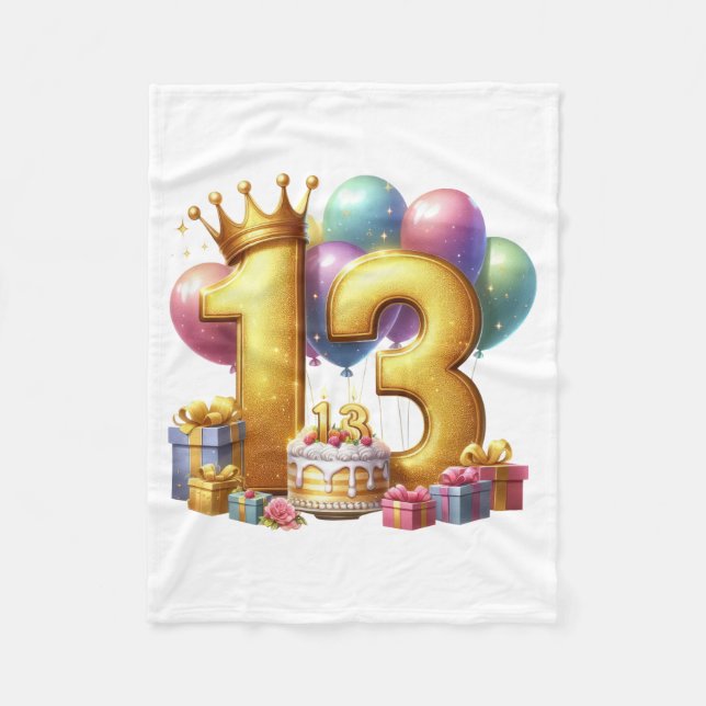 Cobertor De Velo Aniversário de 13 anos dourado (Frente)
