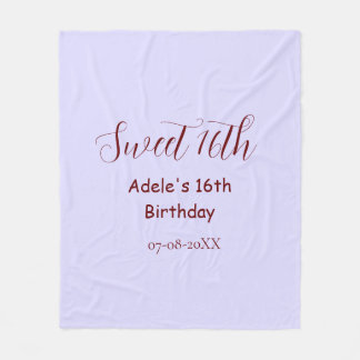 Cobertor De Velo Aniversário de 16 anos doce nome roxo pastel retro