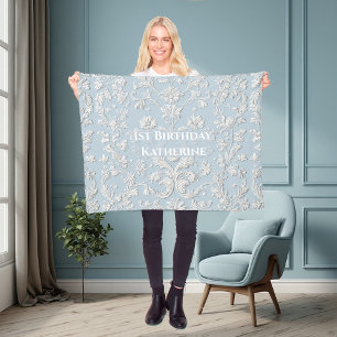 Cobertor De Velo Aniversário de 1 ano Pastel Azul Xadrez Chique Vin