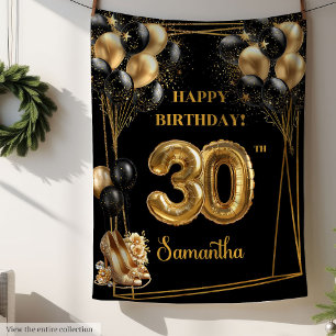 Cobertor De Velo Aniversário de 30 anos preto personalizado 🎉 Dour