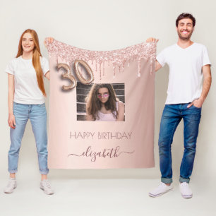 Cobertor De Velo aniversário de 30 anos rosa dourado com foto de bl