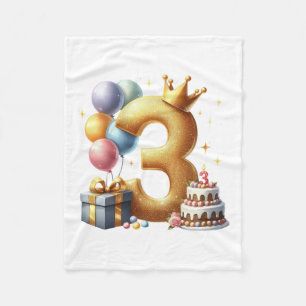 Cobertor De Velo Aniversário de 3 anos dourado
