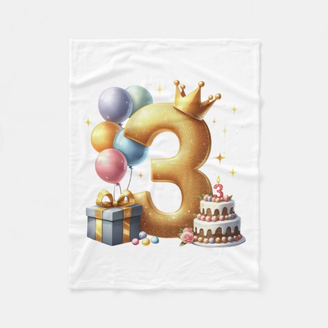 Cobertor De Velo Aniversário de 3 anos dourado (Frente)