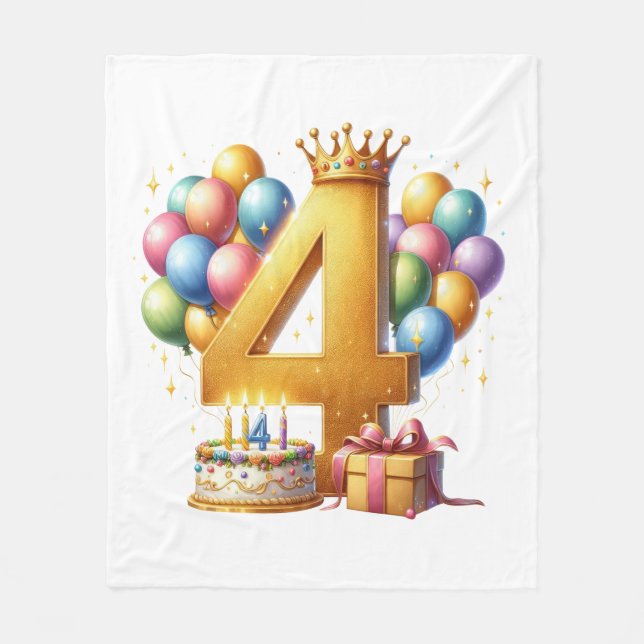 Cobertor De Velo Aniversário de 4 anos dourado (Frente)