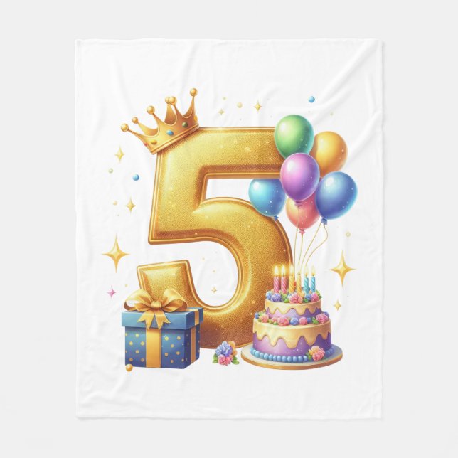 Cobertor De Velo Aniversário de 5 anos dourado (Frente)
