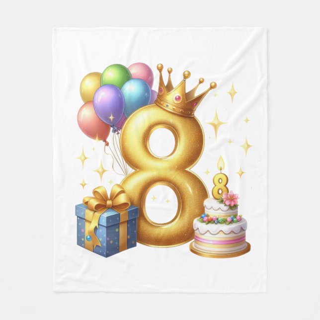 Cobertor De Velo Aniversário de 8 anos dourado (Frente)