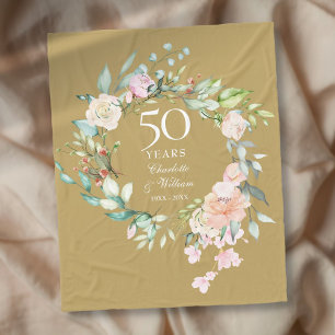Cobertor De Velo Aniversário de Bodas de Ouro Floral Dourado 50º